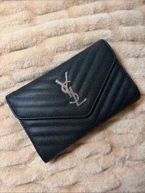 Black and Silver Quilted Leather Envelope Crossbody Bag